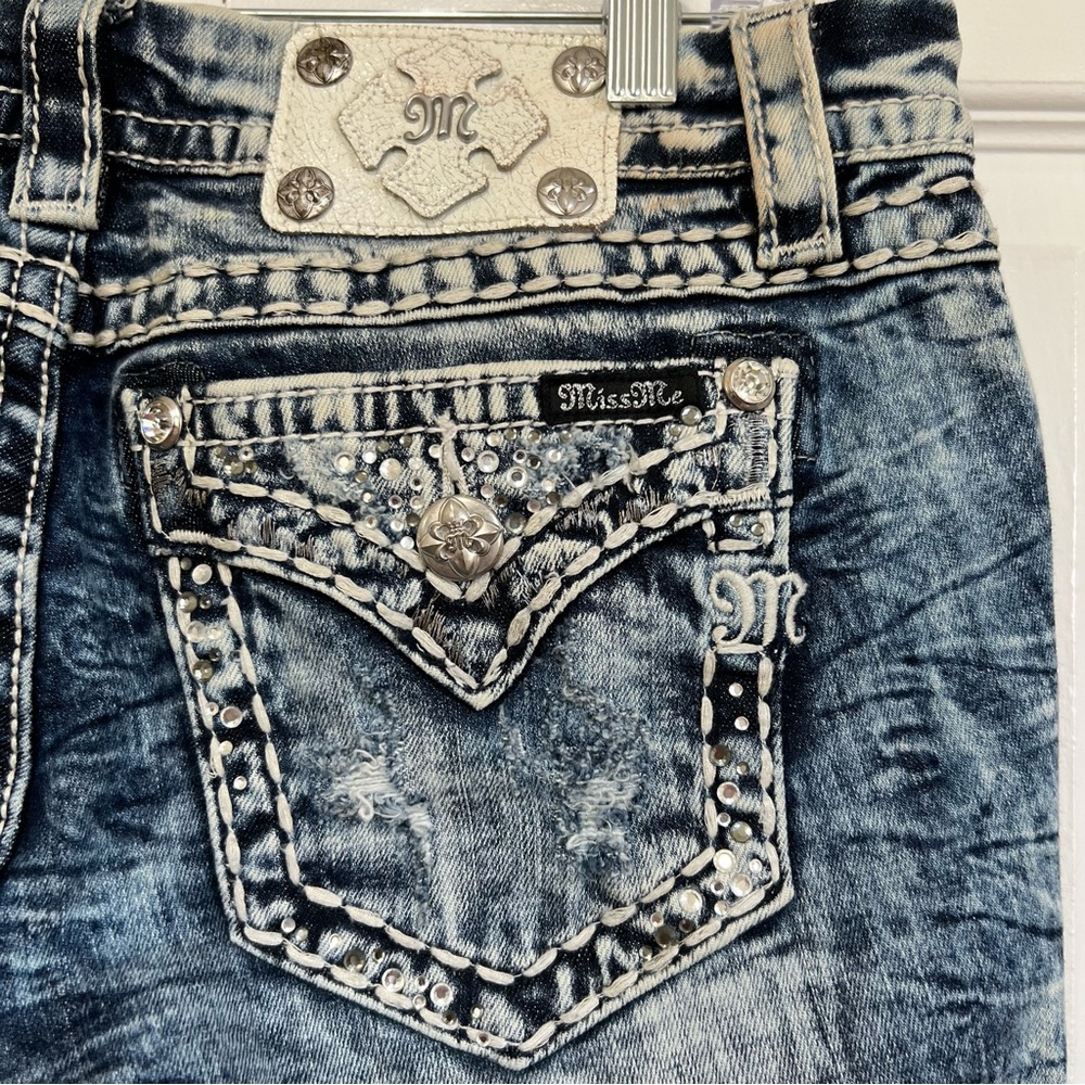 Miss Me Embellished Signature Ankle Skinny Jeans Acid Wash Mid Rise Size 30 Y2K - Picture 9 of 16